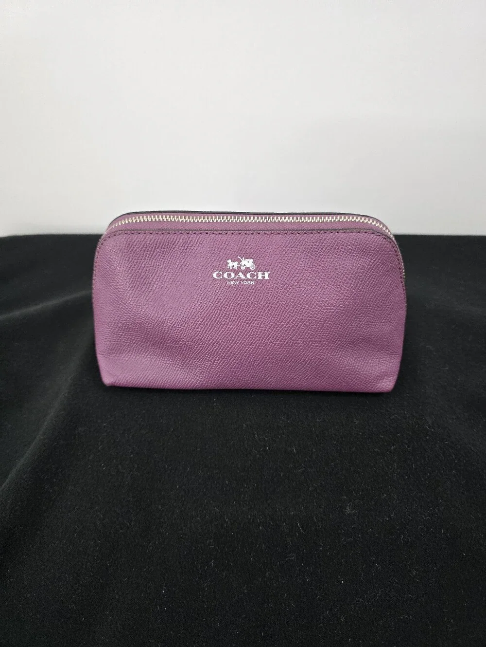 COACH Plum Pebbled Leather Zip Cosmetic Pouch